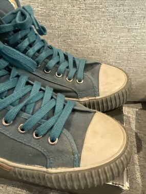 P.F. Flyers Storm Blue Canvas High-Top Sneakers with Orange Stitch Mens 13